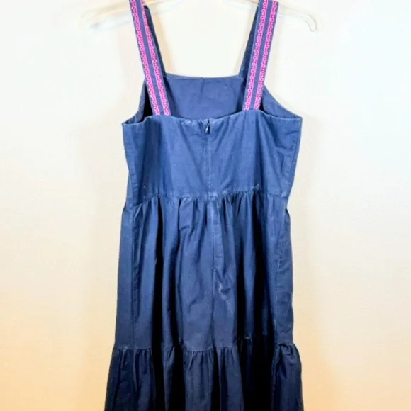 J. Crew Navy Blue Maxi Tiered Dress with Pink Embroidered Trim. Size 6 - Picture 4 of 5